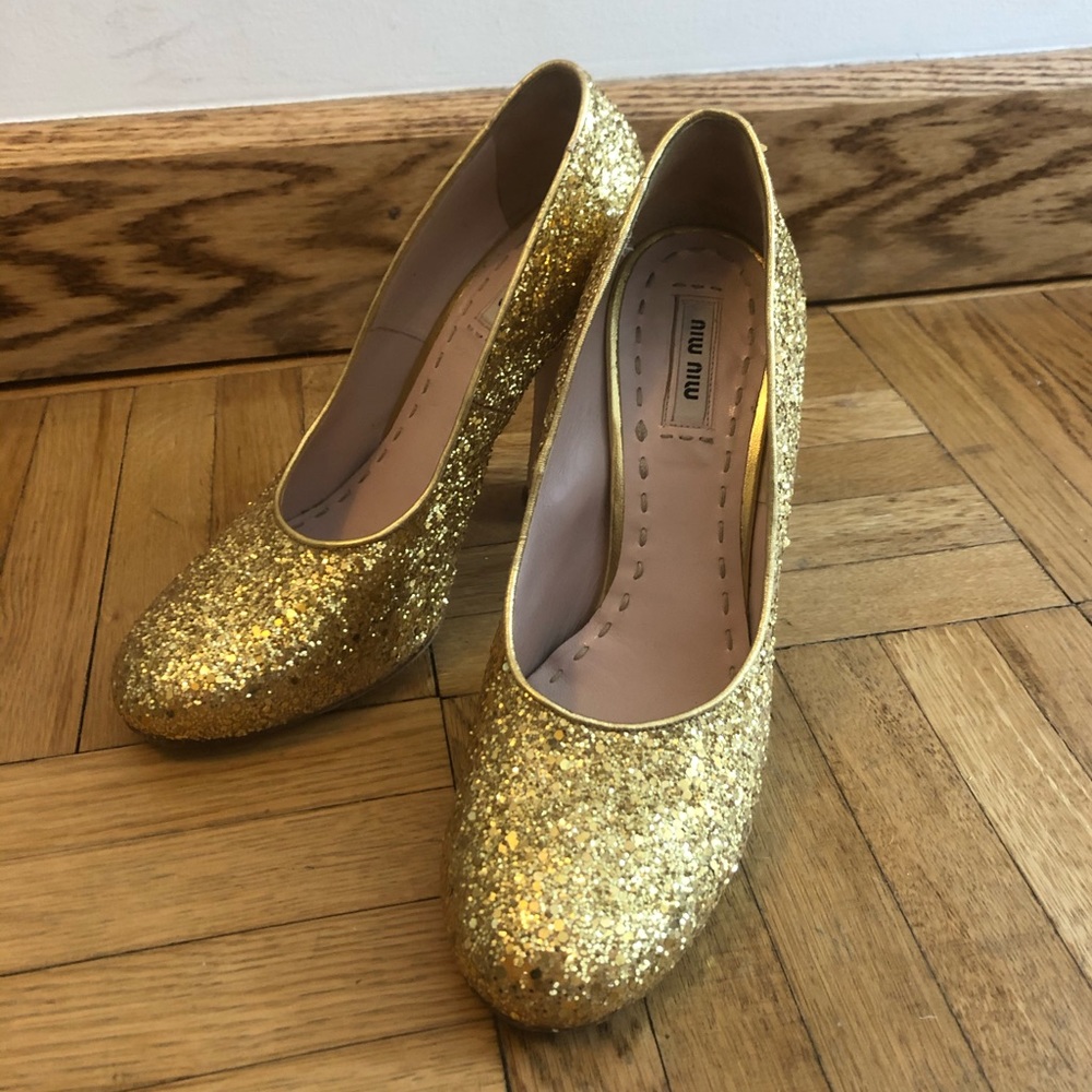 Miu Miu Glittery Gold Pumps